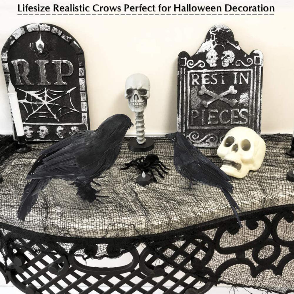 5pcs Halloween Black Crows Realistic Handmade Feather for Home Decorations