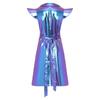 Damen Metallic Glänzend Ärmellos Trenchcoat Revers Offene Front Mit Gürtel Lange Jacke