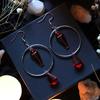 Mystic Goth Red Coffin Cross Water Drop Red Crystal Circular Dangle Earrings for Women Men Hallowmas Party Aesthetic Jewelry