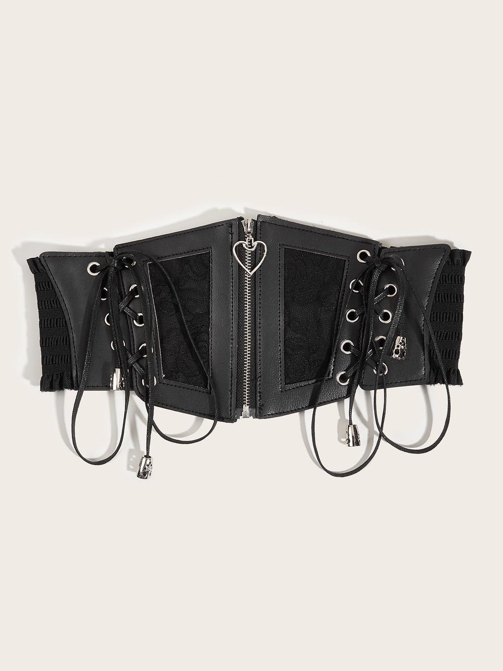 Womens Lace Wide Belt With Heart Design And Adjustable Button Closure For Casual Wear