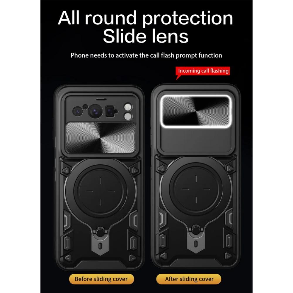 Armor Magnetic Metal Ring Stand Funda for Google Pixel8 Pro Case Slide Camera Lens Back Cover for Pixel 8 Pro 8Pro Protect Shell