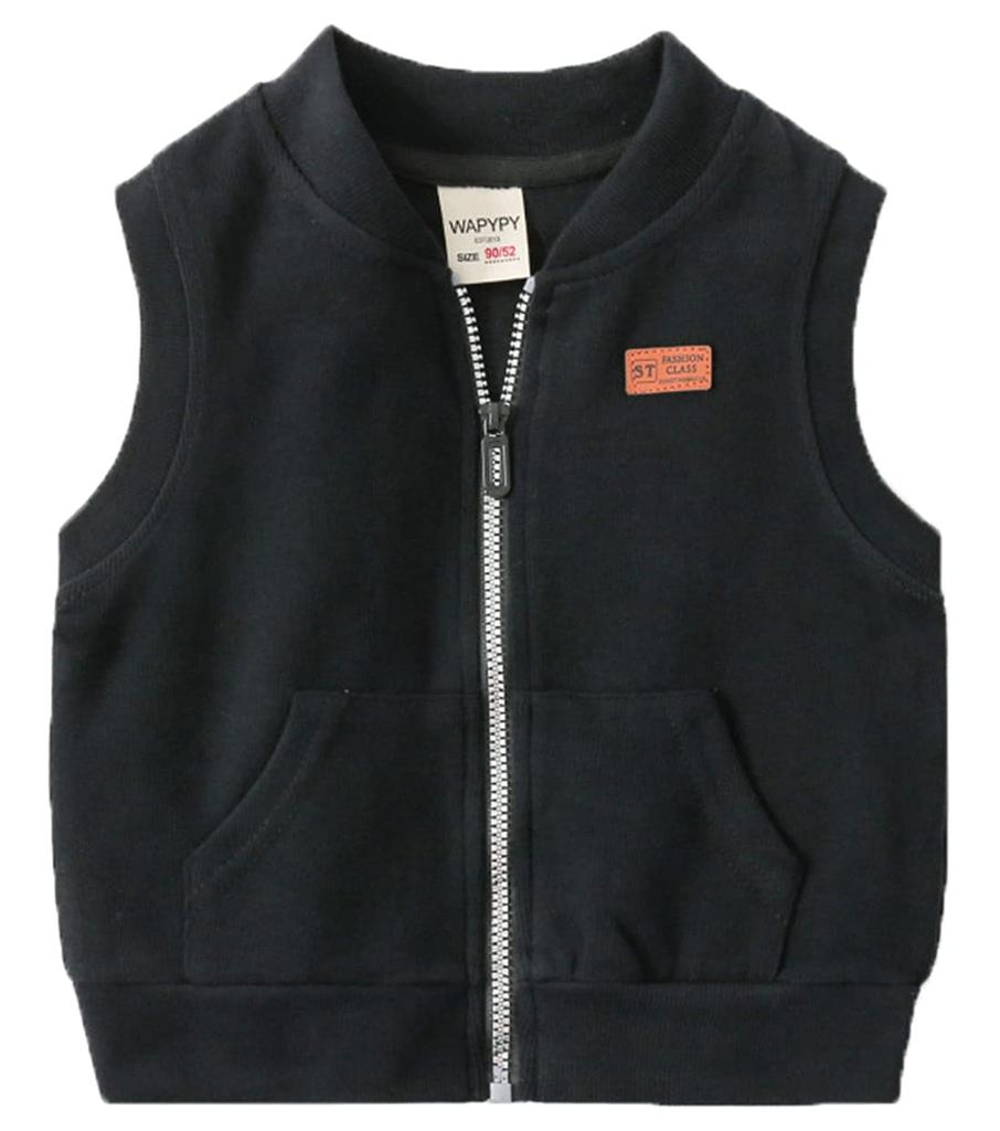 LovKin Sleeveless Baby Front Perfect for and Size 120 Kids' Boys' Vest, Clothes, Zip-Up Jacket, Warm, School, Kindergarten, Spring/Autumn, Black,