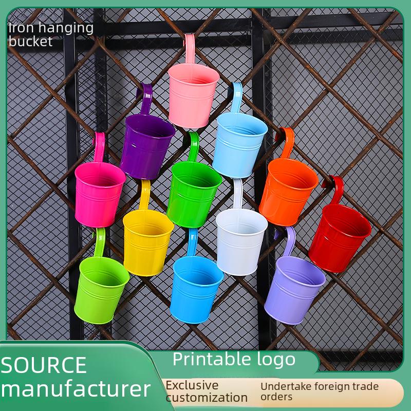 Colorful Hanging Iron Flower Bucket for Plants - Balcony Décor