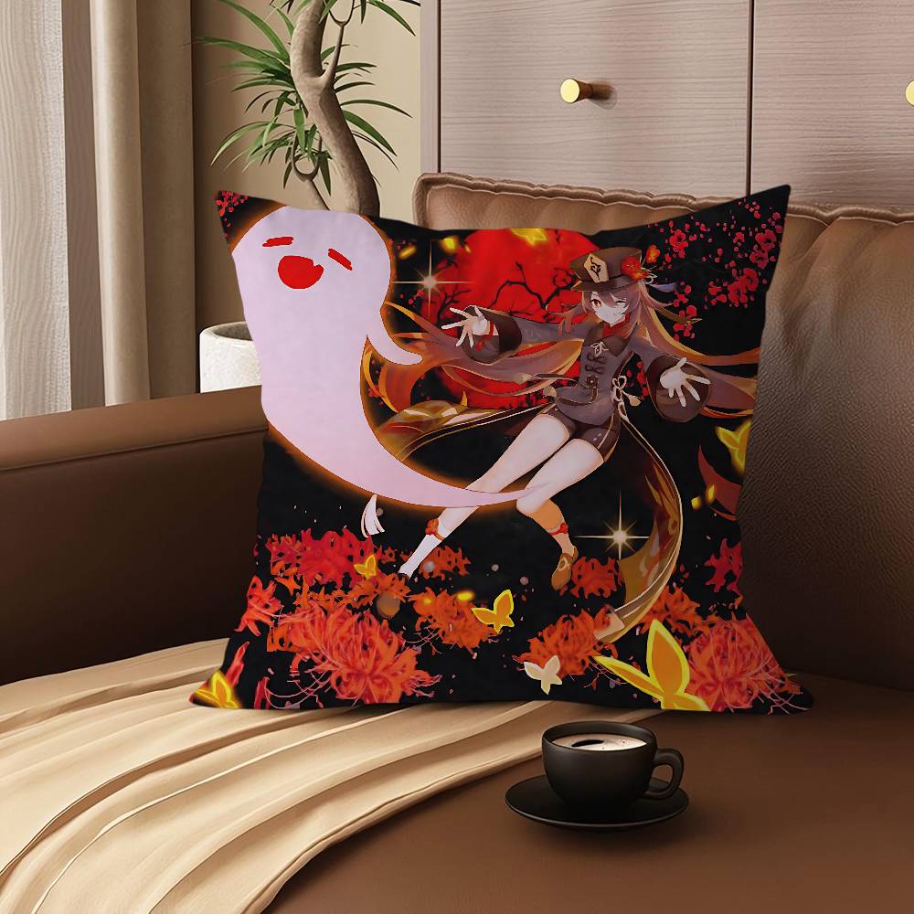 Anime Hu Tao Cushion Cover Pillowcase Upholstery Sofa Throw Pillow Home Decor Pillowcas