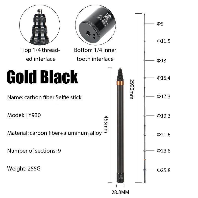 290CM Carbon Fiber Invisible Extended Edition Selfie Stick pro Insta360 X3 GO 3 Action 4 Příslušenství pro GoPro Selfie Stick