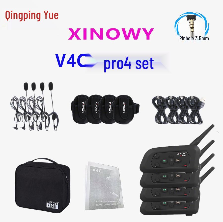 Xinowy V4cPRO Bluetooth Headset for Football Referees, 4-Person Calls, Includes 3 Sets with Storage Bag.