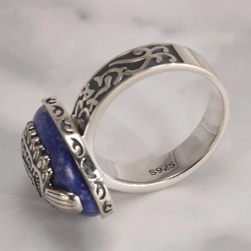 The Vampire Diaries Rings Silver Damon Salvatore Ring Men's With Lapis Lazuli Natural Stone Jewelry