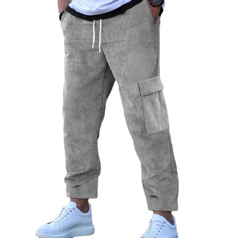 Men's corduroy trousers solid color sweatpants loose straight multi-pocket men's thin casual pants autumn and winter