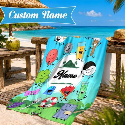 Custom Name Colorful Dream Island Beach Towel Microfiber Beach Towel, Lightweight and Quick-Dry, for Summer Travel, Swimming Pool Gift