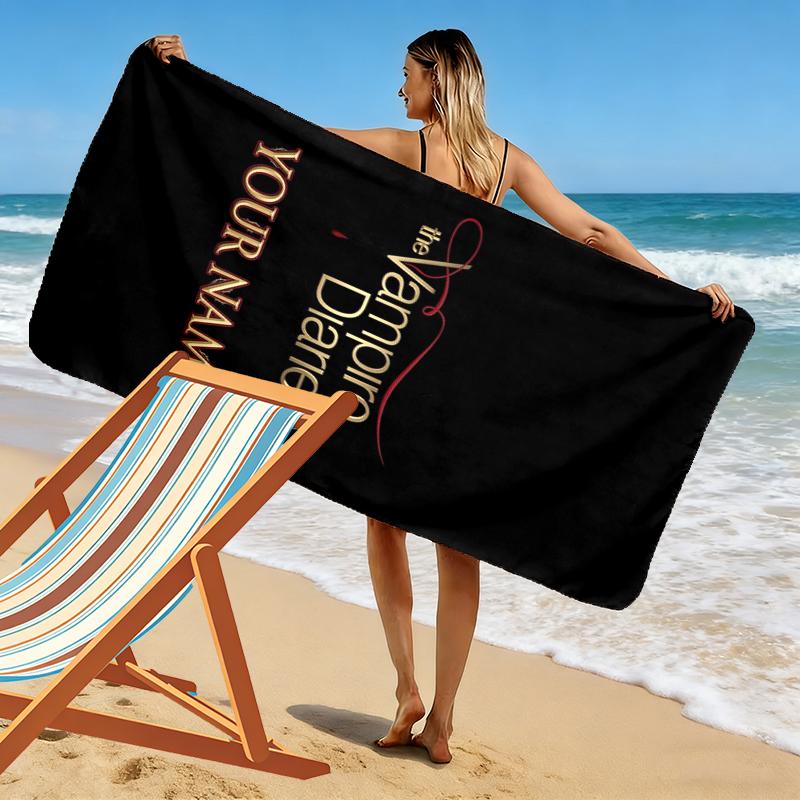 Custom Name Vampire Diaries Print Beach Towel, Large Soft Quick Dry Towel for Beach Camping Swimming