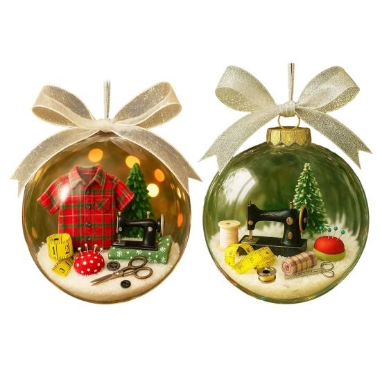 Holiday Sewing Snow Ball Ornaments Retro Sewing Machine Themed Holiday Decor Transparent Ball Hanging Decoration Holiday Keepsakes Gift for Sewers
