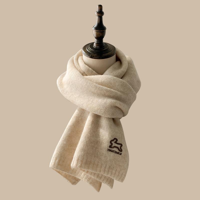 Embroidered Bunny Knitted Scarf Women's Autumn and Winter Korean Version Japanese Versatile Ins Tide Cute Student Wool Scarf