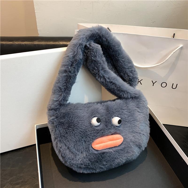 Plush Girl Small Shoulder Bag With Zipper Closure For Casual Daily Use