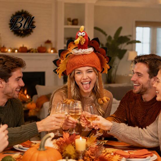 Thanksgiving Theme Celebration Headwear Funny Turkey Hat for Adults, Costume Accessory, Novelty Soft Creative Role Play Knitted Women, Men,