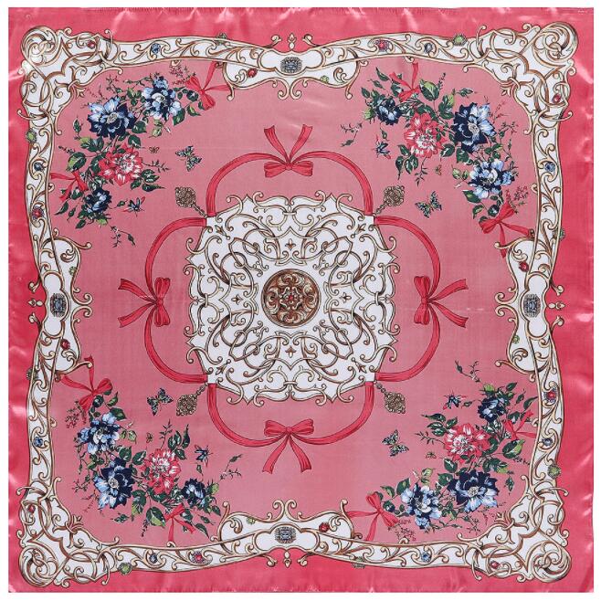 90*90cm Luxury Brand Women Silk Scarfs Bowknot And Flower Design Square Scarves Spring Summer Shawls For Ladies