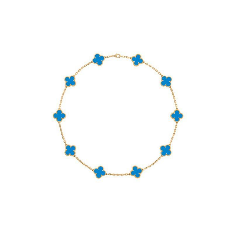 Golden Black Agate Ten-Petal Necklace with Double-Sided Four-Leaf Clover Clavicle Chain - Van Family Luxury Brand