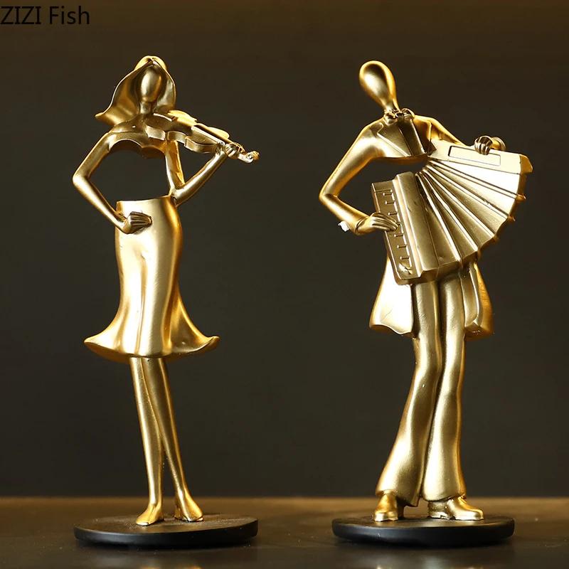 Creative Band Figures Statue Accordion Musician Desk Decoration Ornaments Characters Resins Sculpture Room Aesthetic Decor