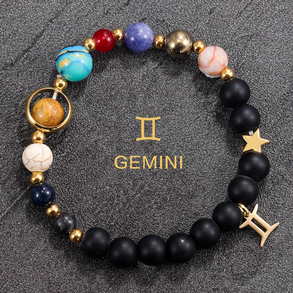 1PC Cosmic Planet Beaded Twelve Constellation Bracelet, Black Stone Twelve Constellation Beaded Bracelet