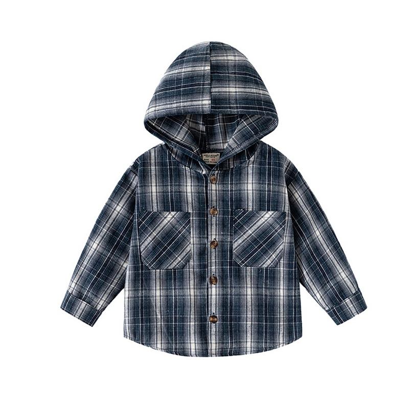 

Kids Boys Plaid Hooded Shirt, Long Sleeve Shirt 130