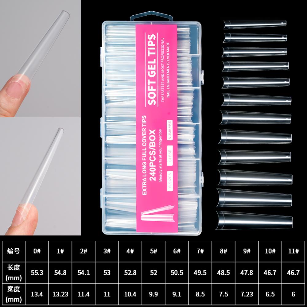 

240 шт./кор., удлиненные накладные ногти, балерина, французские ногти в форме гроба, накладные ногти с полным покрытием, прозрачные гелевые кончики, капсульные накладные накладные ногти