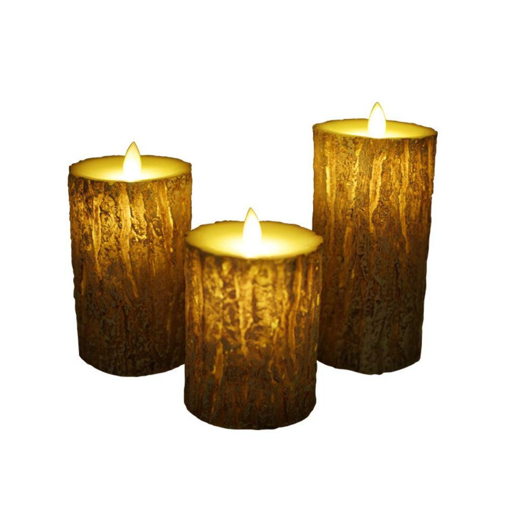 Pine Bark Effect LED Pine Bark Swing Candles Battery Operated Electric Decorative Light  Wedding