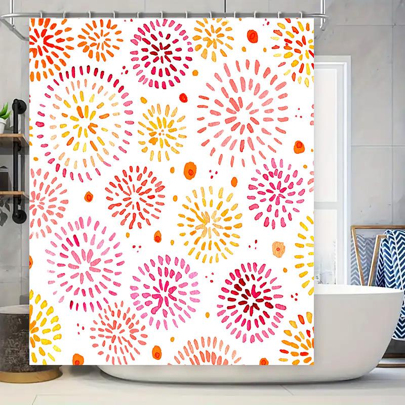 Watercolor Floral Burst Shower Curtain 180x245cm Bold Modern Decor for Bathrooms In Yellow, Pink White Colors Waterproof Fabric