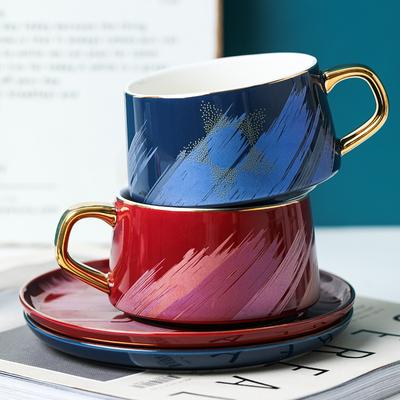 Luxus Nordic Stil Kaffee Tasse Geometrische Muster Gold Bemalt Keramik Nachmittag Tee Kaffee Tasse Blume Tee Tasse