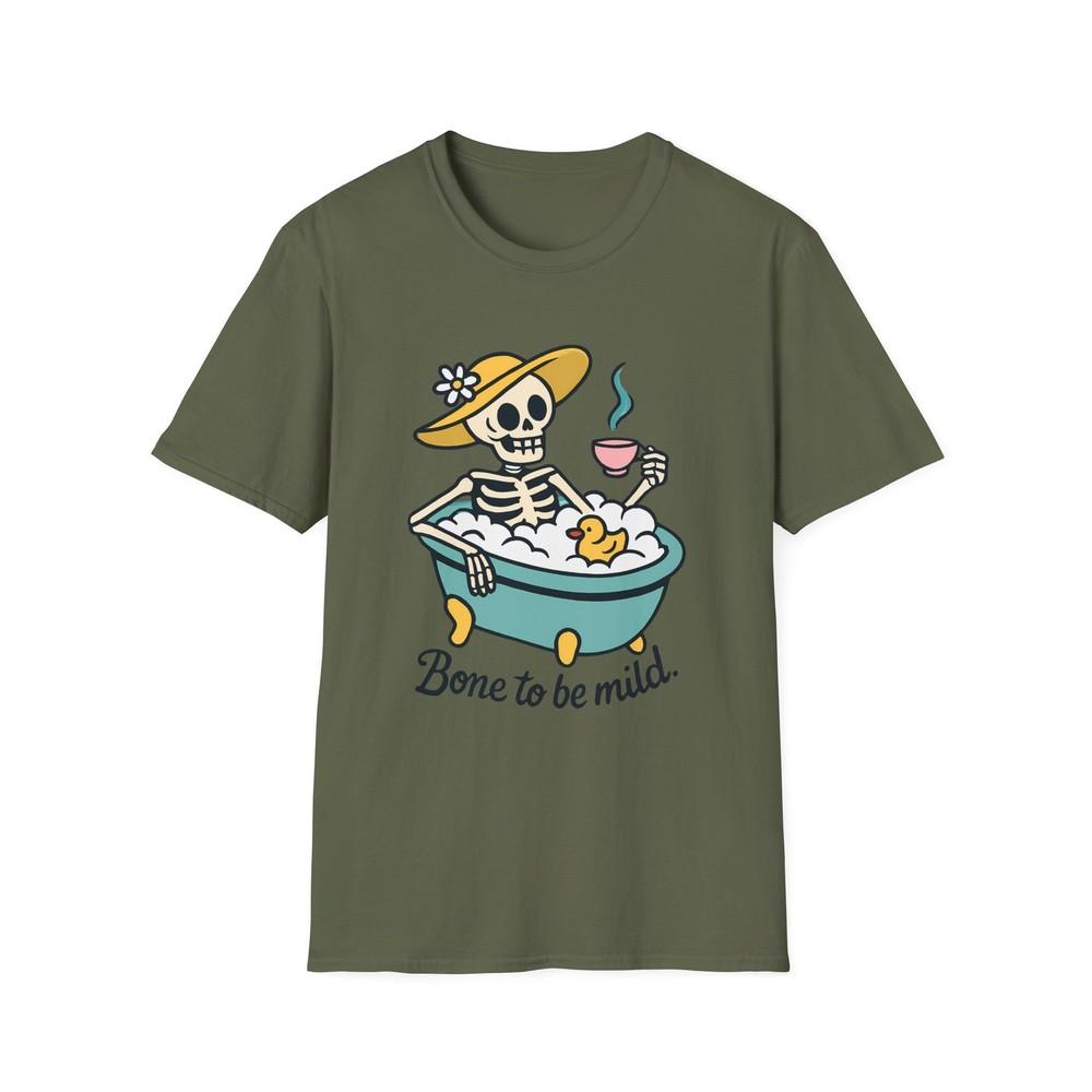 

Unisex Softstyle T-Shirt Skeleton Bubble Bath Teacup Duck Halloween Humor Fall L