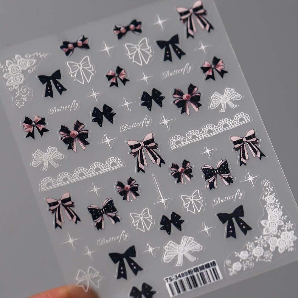 Pink White Black Lace Lace Bow Nail Stickers Love Heart Bow Nail Decorations  Nail Salon