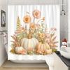 1Pc Fall Shower Curtain Autumn Floral Pumpkin Design With Pink Roses, Greenery & Golden Foliage - Beige & Golden Bathroom Decor,