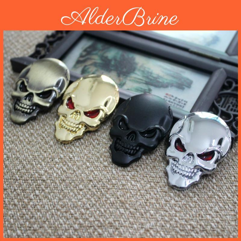 Gold 3d Black Color Metal Skull Skeleton Car Motorcycle Decal Stickers Emblem Badge Car Styling Accessories