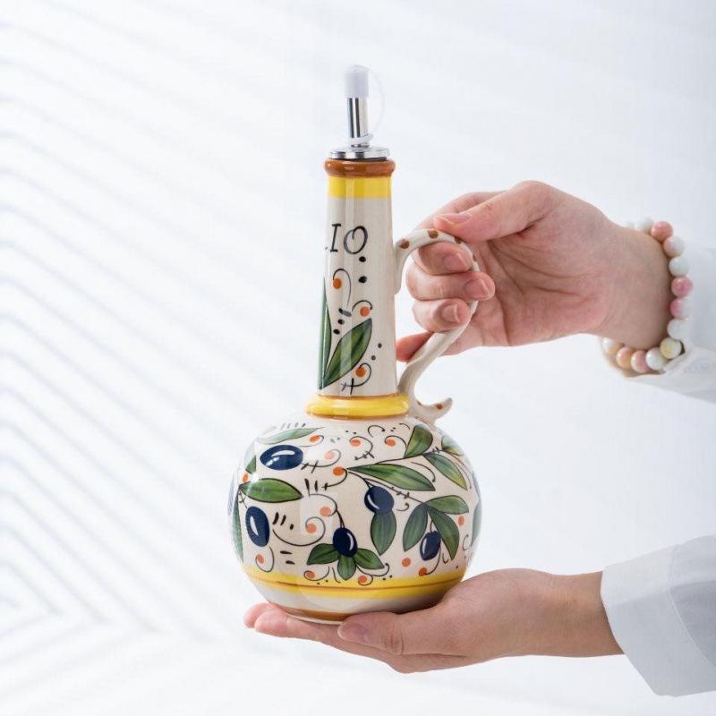 Italian Glazed Ceramic Bottle for Olive Oil & Vinegar