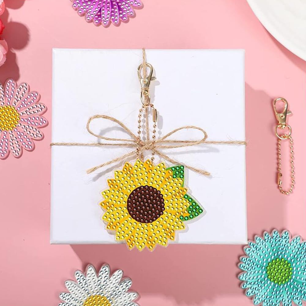 GOODCHI Daisy Diamond Art Plně lepená malba korálky Ručně vyráběné DIY řemeslné potřeby Klíčenka, Oboustranné umění, Sada 12 kusů, Sada, Roztomilý, Třpytivý, Populární,