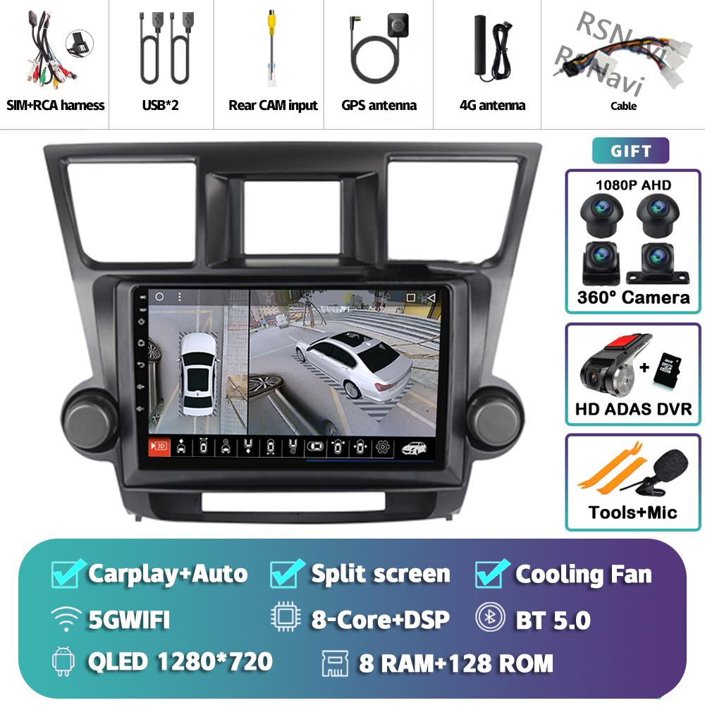 Android 14 Car Radio For Toyota Highlander 2007 - 2015 Player Multimedia GPS Navigation Stereo CarPlay Auto Video Head Unit DVD
