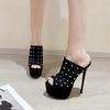 Fashion Luxury Women Sexy High Heels Summer Platform Woman's Shoes Design Style Rivet Peep Toe Party Female Shoes Brand Ultra High Heels
