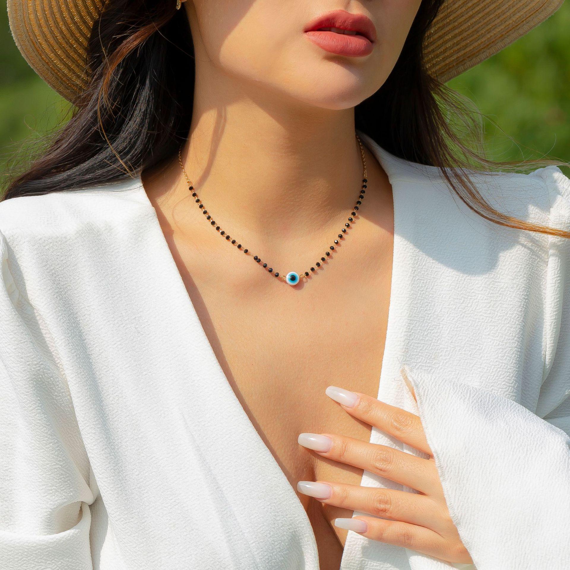 

Аксессуары, простое ожерелье-подвеска с бахромой из цепочек, многослойное ожерелье из французского бисера с имитацией хрустального глаза