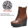 Women Genuine Leather Ankle Boots Winter Female Plush Snow Boots Platform Wedge Boots Women's High Heel Shoes Size 33-43