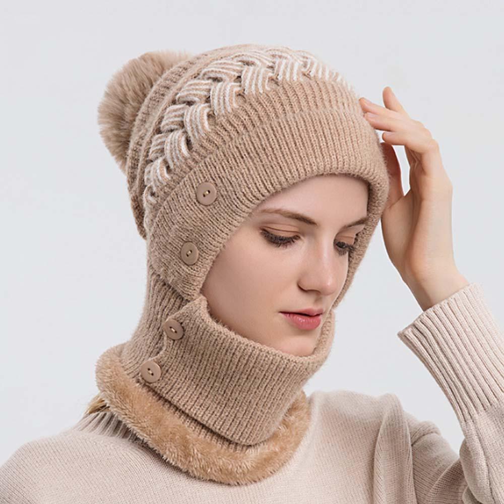 Elastic Hooded Thermal Cap Woolen Cold Proof Scarf Korean Style Knitted Hat School