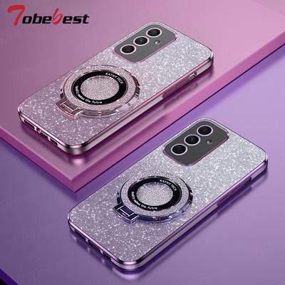 Custodia per telefono con supporto magnetico placcato glitter per Samsung Galaxy A16 A26 A36 A56 A06 A15 A25 A35 A55 A14 A24 A34 A54 4G 5G