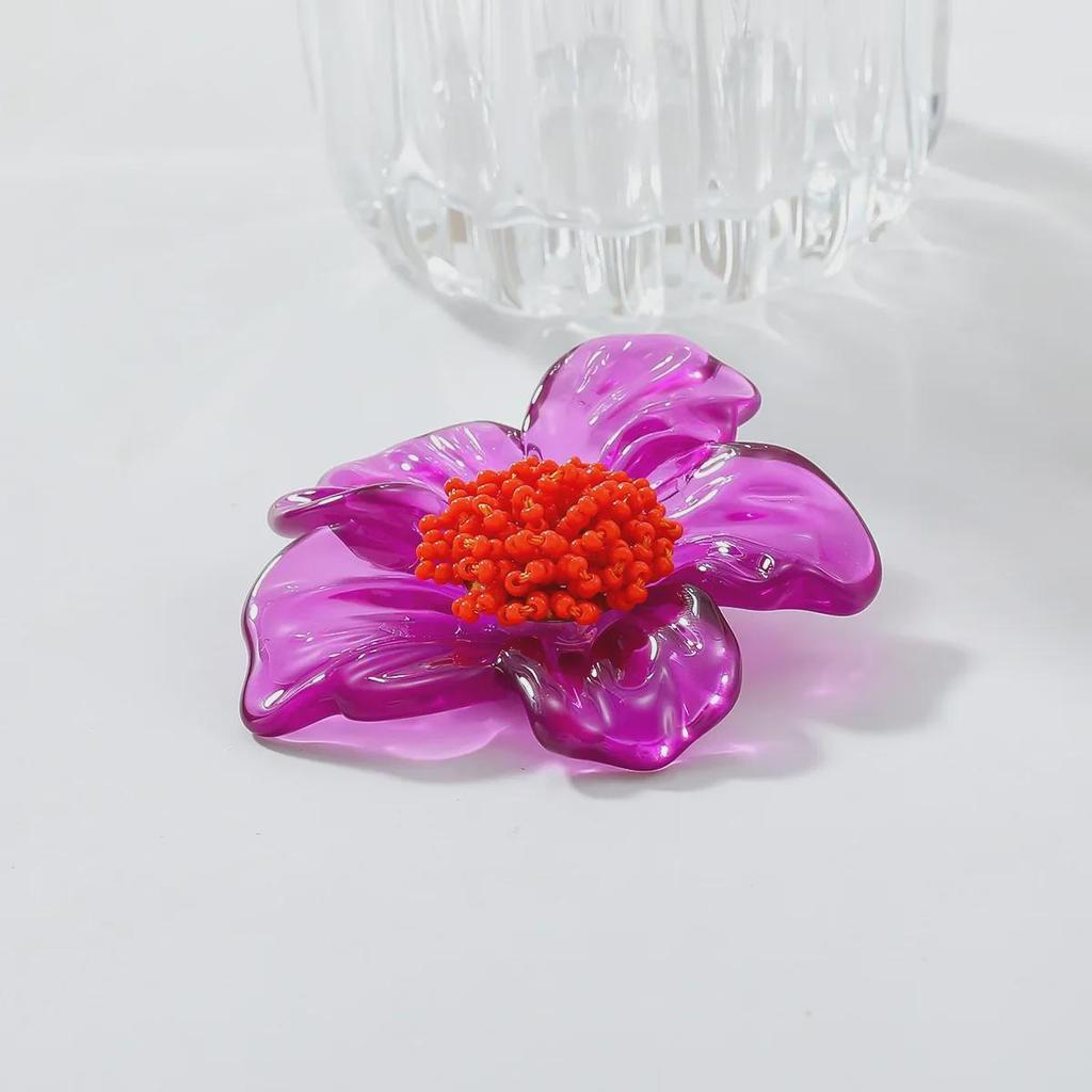 Large Purple Resin Flower Bohemian Handmade Beaded Earrings for Women