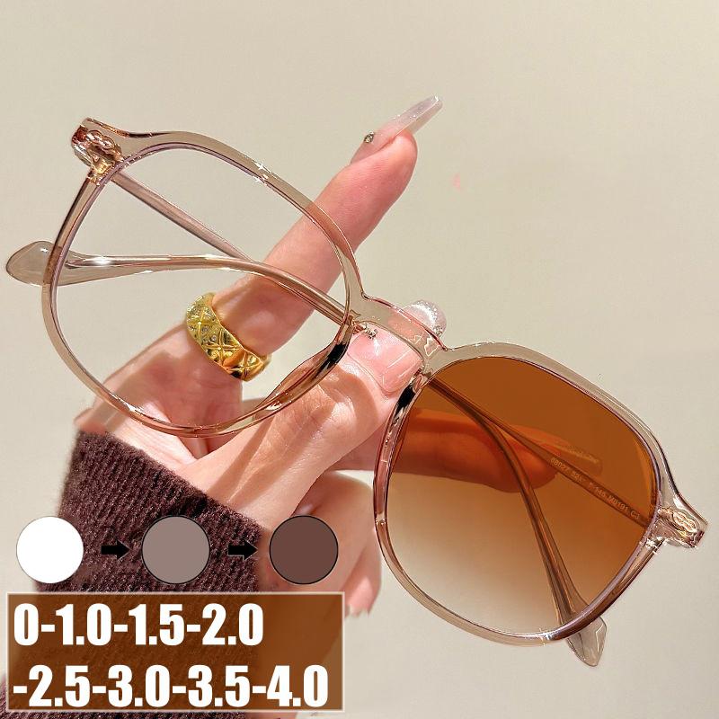 Unisex Vintage Photochromic Myopia Glasses Fashion Color Changing Retro Square Minus Diopter Eyeglasses for Men Women