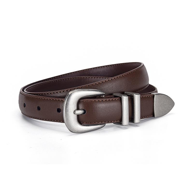 Ceinture pour femme en cuir véritable avec boucle fer à cheval, polyvalente, amincissante et tendance style coréen pour jeans, cuir de vache noir.