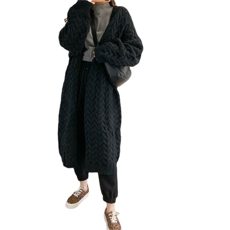 New Warm Thick Wool Women Outerwear Fashion Elegant Knitted Long Sweater Cardigan Office Female Single Breasted Jackets Street