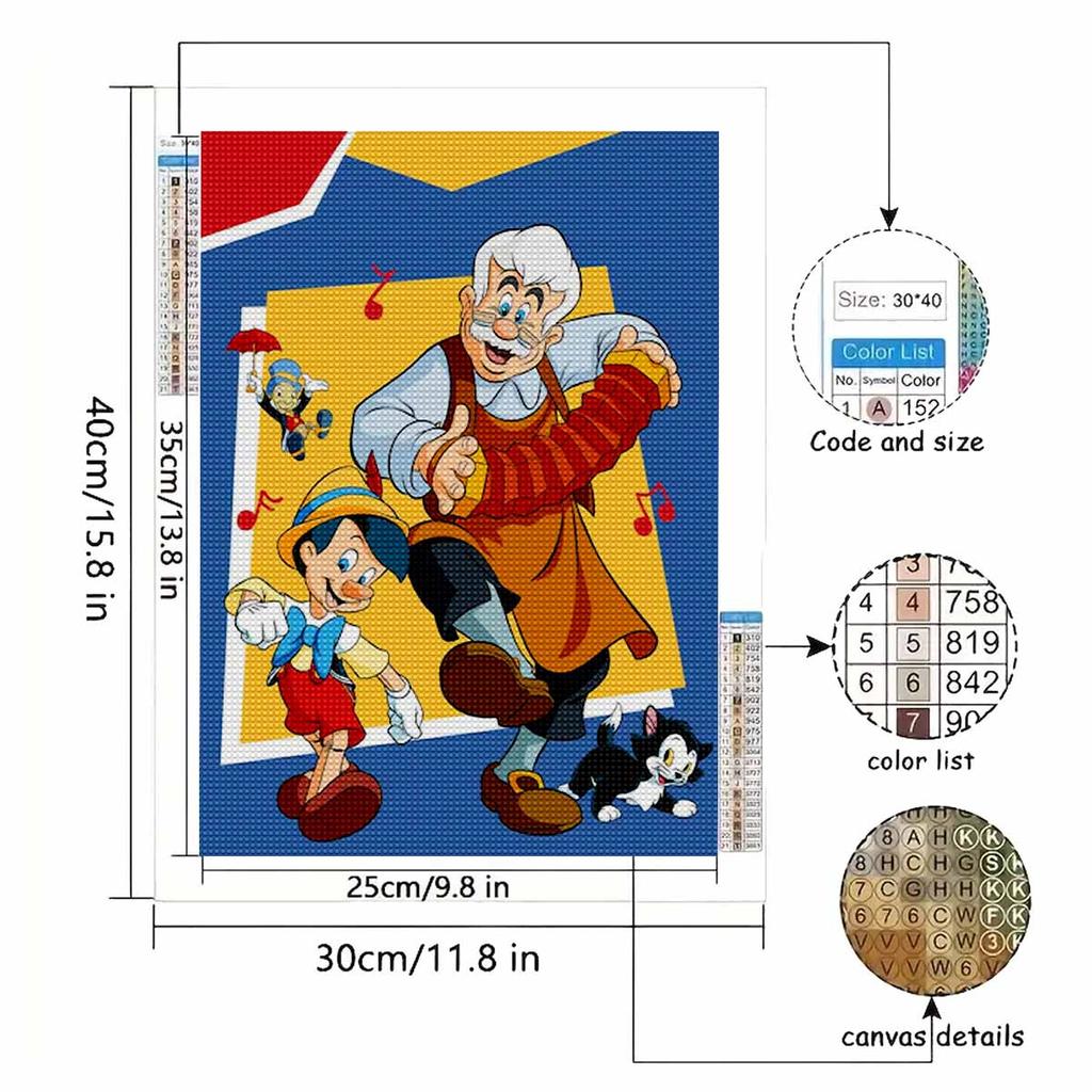 DIY Diamond Painting Pinocchio and His Grandfather Cross Stitch Kit Mosaic Art Diamond Painting Full Circle Diamond Home Decoration