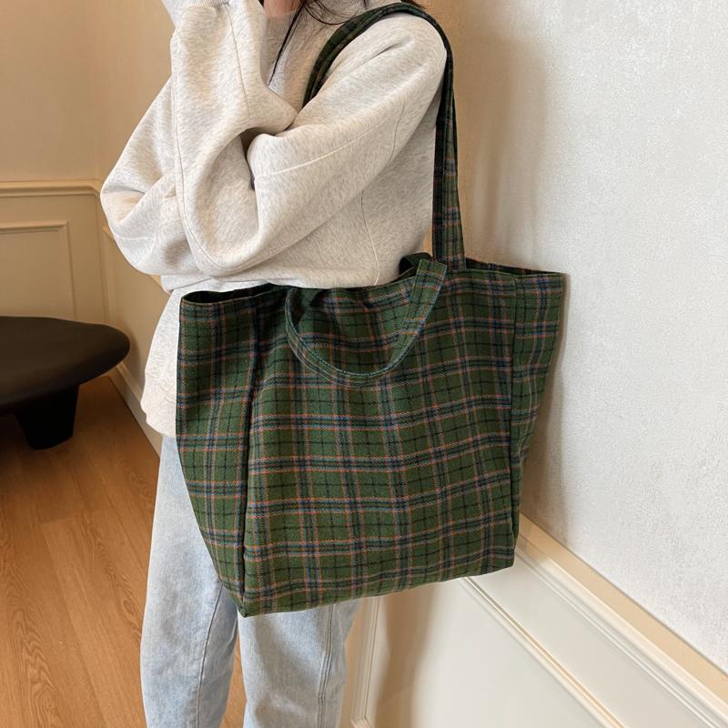 Women's Large Capacity Tote Bag Plaid Handbag Commuter Shoulder Bag