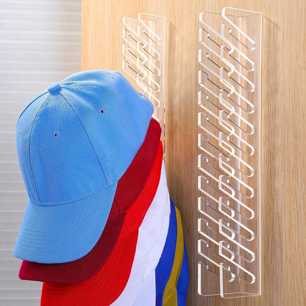 2 Pack Baseball   Holder for Wall, Strong Adhesive Rack, 24    acity Display   with Hat Storage Display Holder,   Clr Acrylic Ha