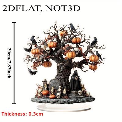 Pumpkin Tree and Witch Skull, 2D Flat Acrylic, Suitable for Office, Living Room, Ornaments, Parties, Christmas, Halloween