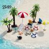 Miniatur-Zubehör für den Meeresstrand, Miniatur-Landschaftsdekorationen, Stranddekoration, Boot/Stuhl/Sonnenschirm/Palme/Schwimmring, Mini-Meereslebewesen-Figuren für