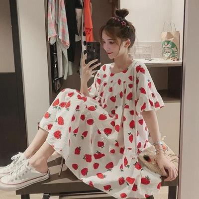 Sommerliches Umstandskleid mit Blumenmuster – Koreanischer Stil, Beerenfarbe, kurze Ärmel, lockere Passform
