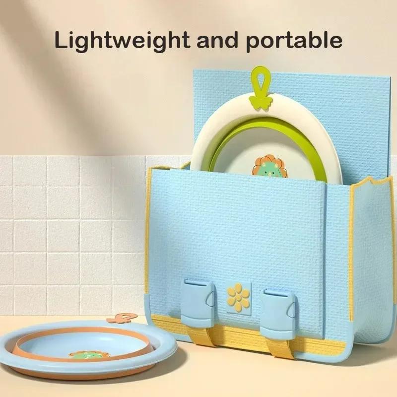 One-hand Foldable Baby Kids WashBasin Bucket Cartoon Dinosaur Multipurpose Plastic Hanging Wash Bin Portable Infant Face Bathtub